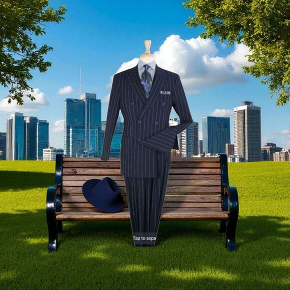 APOLLO KING MENS WIDE BOLD BLUE STRIPE 2 PC DOUBLE BREASTED SUIT. B62 - Picture 1 of 2